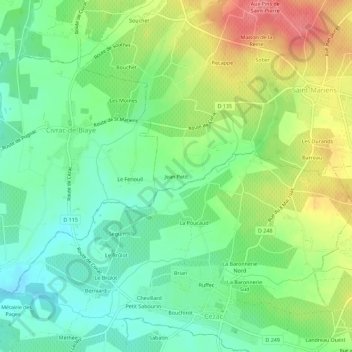 Mapa topográfico Jean Petit, altitud, relieve
