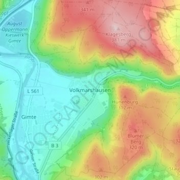 Mapa topográfico Volkmarshausen, altitud, relieve