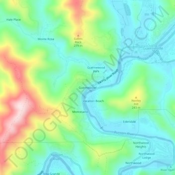 Mapa topográfico Guernewood, altitud, relieve