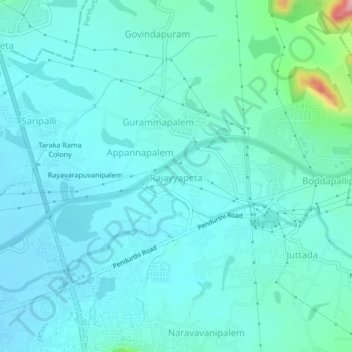 Mapa topográfico Rajayyapeta, altitud, relieve