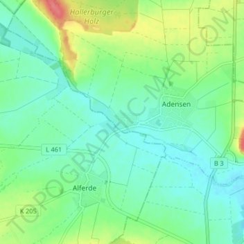 Mapa topográfico Hallerburg, altitud, relieve