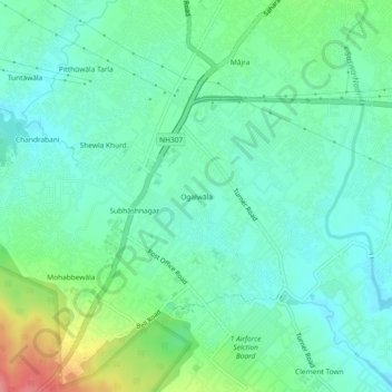 Mapa topográfico Ogalwāla, altitud, relieve