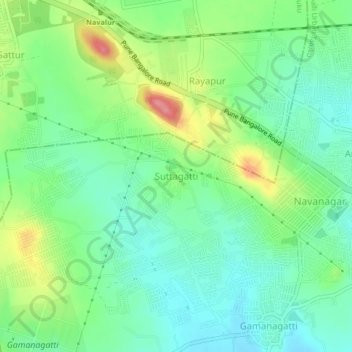Mapa topográfico Suttagatti, altitud, relieve