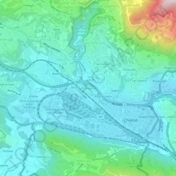 Mapa topográfico Pontegana, altitud, relieve