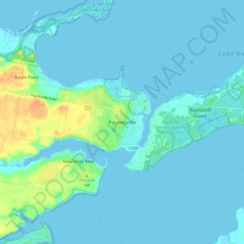 Mapa topográfico Paynesville, altitud, relieve
