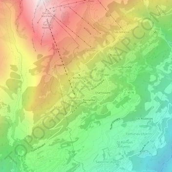 Mapa topográfico Anzère, altitud, relieve
