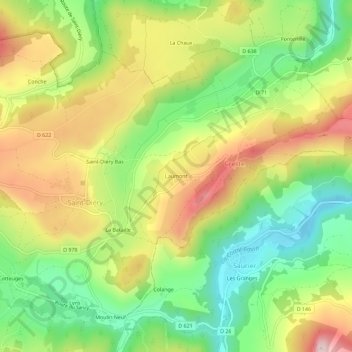 Mapa topográfico Laumont, altitud, relieve