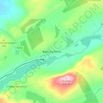 Mapa topográfico Fintown, altitud, relieve