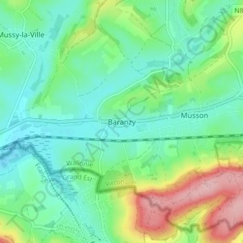 Mapa topográfico Baranzy, altitud, relieve