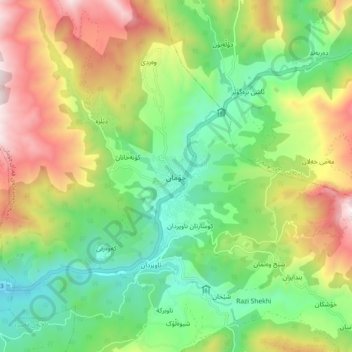 Mapa topográfico Choman, altitud, relieve