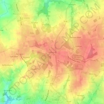 Mapa topográfico Kerdurand, altitud, relieve