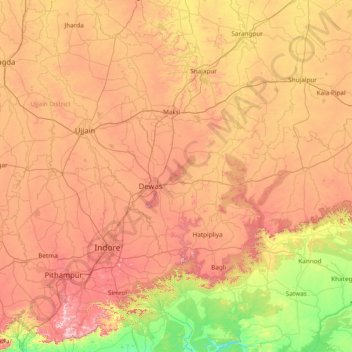 Mapa topográfico Dewas, altitud, relieve