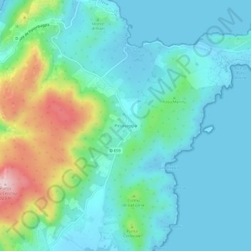Mapa topográfico Piccovaggia, altitud, relieve