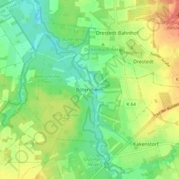 Mapa topográfico Bötersheim, altitud, relieve