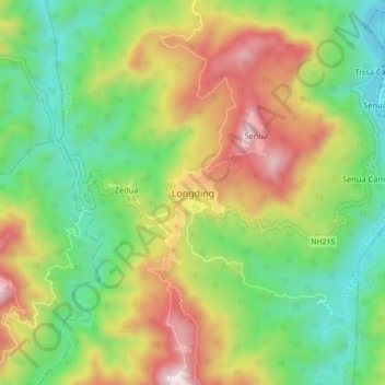 Mapa topográfico Longding, altitud, relieve