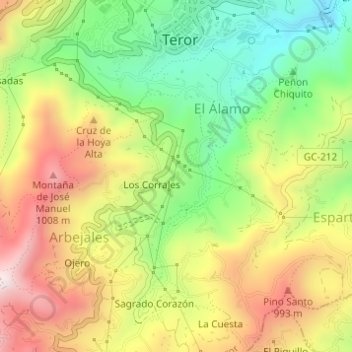 Mapa topográfico Cuesta Falcón, altitud, relieve