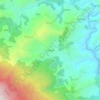 Mapa topográfico kurai gad, altitud, relieve
