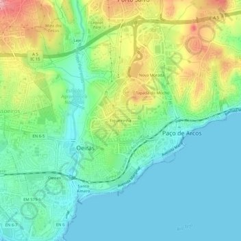 Mapa topográfico Figueirinha, altitud, relieve