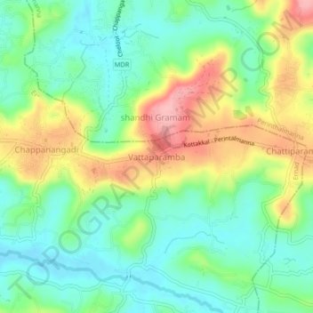Mapa topográfico Vattaparamba, altitud, relieve