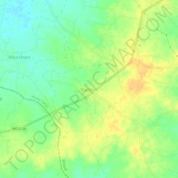 Mapa topográfico Badjhiri, altitud, relieve
