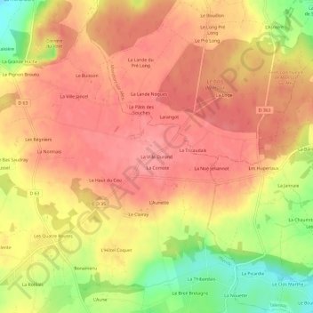 Mapa topográfico La Ville Durand, altitud, relieve