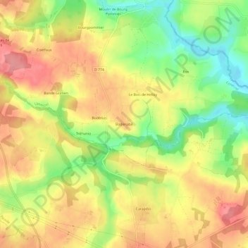 Mapa topográfico Boderiabé, altitud, relieve