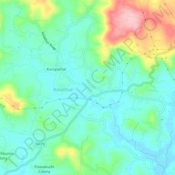 Mapa topográfico Kolathur Chanthapadi, altitud, relieve
