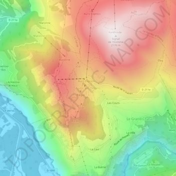 Mapa topográfico Auris en Oisans, altitud, relieve