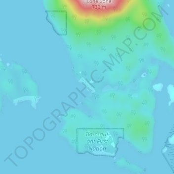Mapa topográfico Kakawis, altitud, relieve