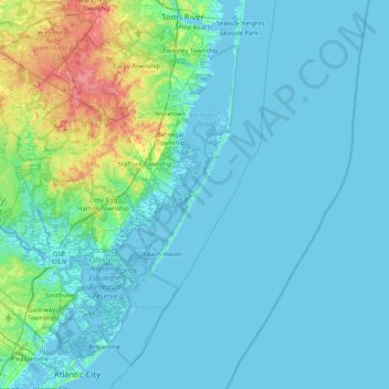 Mapa topográfico Long Beach Island, altitud, relieve