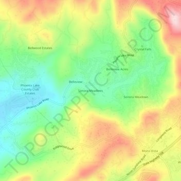 Mapa topográfico Sonora Meadows, altitud, relieve