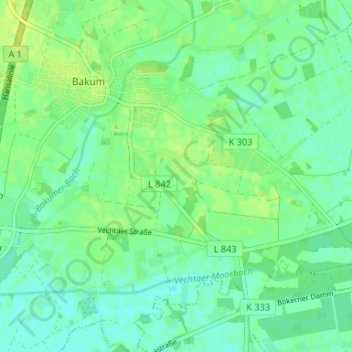 Mapa topográfico Elmelage, altitud, relieve