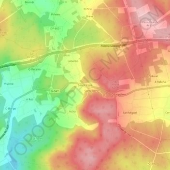 Mapa topográfico Santa Irene, altitud, relieve