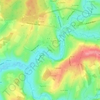 Mapa topográfico Pretin, altitud, relieve