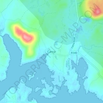 Mapa topográfico Carna, altitud, relieve