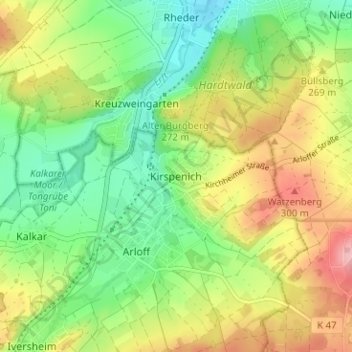 Mapa topográfico Kirspenich, altitud, relieve