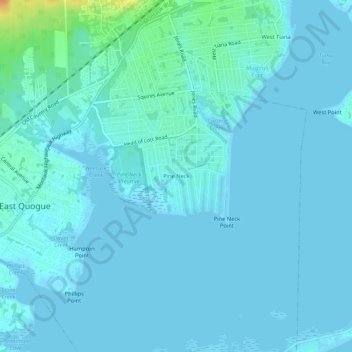 Mapa topográfico Pine Neck, altitud, relieve