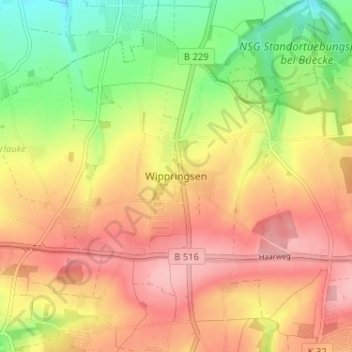 Mapa topográfico Wippringsen, altitud, relieve