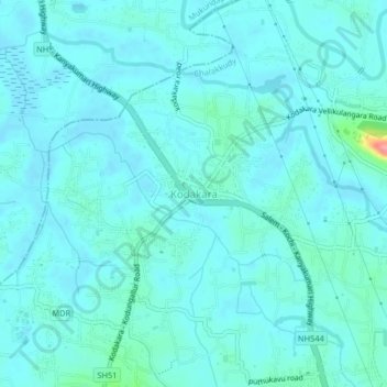 Mapa topográfico Kodakara, altitud, relieve