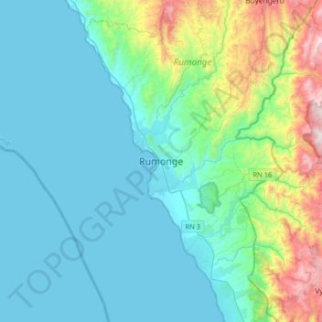 Mapa topográfico Rumonge, altitud, relieve