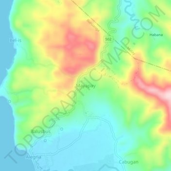 Mapa topográfico Mayapay, altitud, relieve
