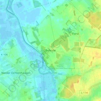 Mapa topográfico Behrste, altitud, relieve