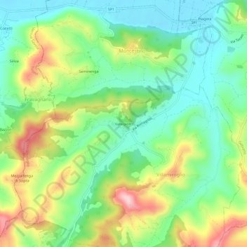 Mapa topográfico Vallegioliti, altitud, relieve