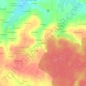 Mapa topográfico La Rébéchère, altitud, relieve