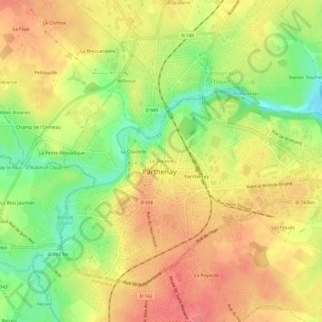 Mapa topográfico Le Theatre, altitud, relieve