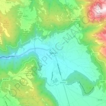 Mapa topográfico Norcia, altitud, relieve