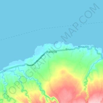 Mapa topográfico Bacolod, altitud, relieve