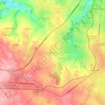 Mapa topográfico Le Couderc, altitud, relieve