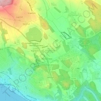 Mapa topográfico Andelshofen, altitud, relieve