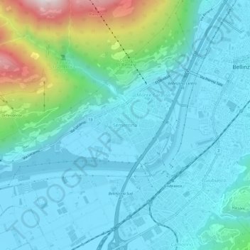 Mapa topográfico Sementina, altitud, relieve